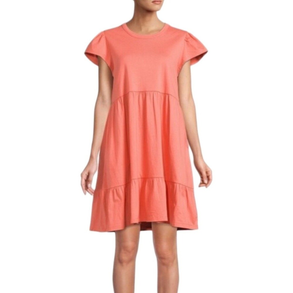 Time and Tru Coral Tiered Mini Dress Flutter Sleeve Knit XXL